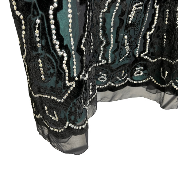 Carole Little Women's A-Line Full Skirt Black Velvet With Silver Sequins Size 16 - Picture 5 of 9